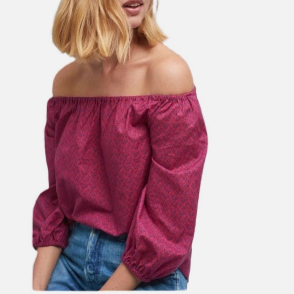 Anthropologie Maeve Magenta Patterned Cotton Blouse